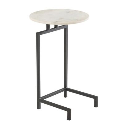 mesa auxiliar redonda marmol/hierro blanco/negro