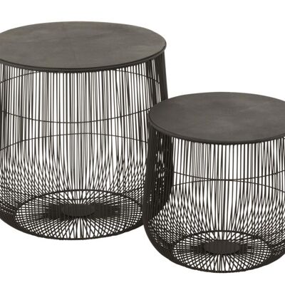 set de 2 mesas auxiliares cestas hierro opaque negro