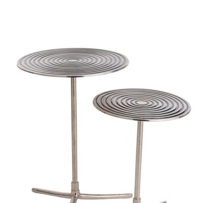 set de dos mesas auxiliares redondas circulos aluminio plata/negro