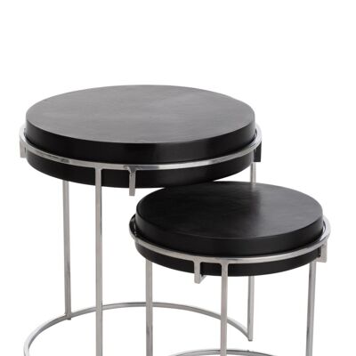 set de dos mesas auxiliares redondas reversible aluminio plata/negro
