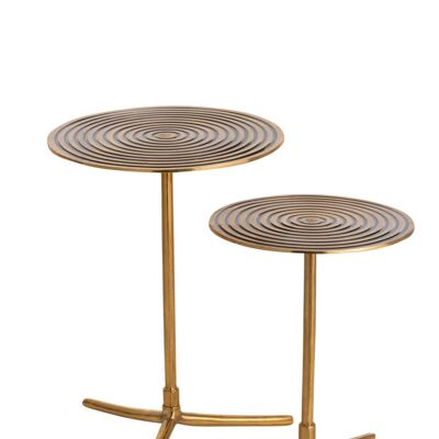 set de dos mesas auxiliares redondas circulos aluminio oro/negro