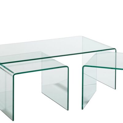 set de 3 mesa de salon cristal transparente