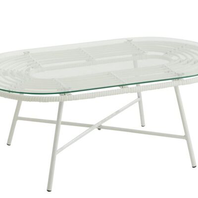 mesa baja ovalada exterior metal/cristal blanco