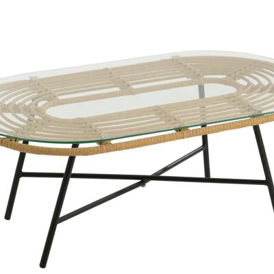 mesa baja ovalada exterior metal/cristal natural/negro