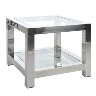 mesa auxiliar acero inoxidabile/cristal plata 60x60x50cm