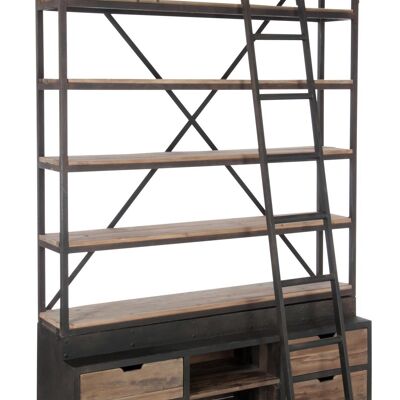 estanteria + escalera 4 tablas madera/metal natural/marron 160x45x243cm