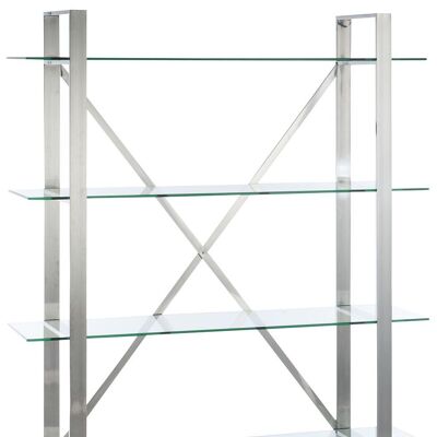 estanteria 4 tablas cruz acero inoxidable/cristal plata/transparente