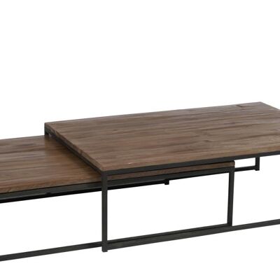 set 2 mesas de salón madera/metal marrón+negro