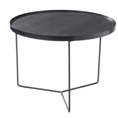 mesa auxiliar redondo madera metal marron oscuro m