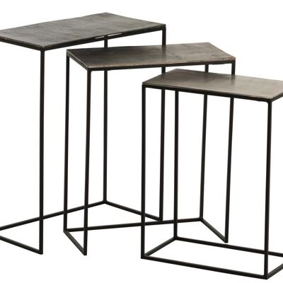 set de 3 mesa auxiliar rectangular aluminio negro/mix