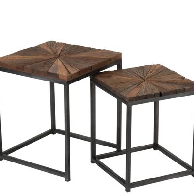 set de 2 mesas auxiliares shanil madera/hierro natural/gris