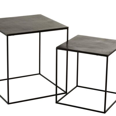 set de 2 mesa auxiliares cuadrada oxidize aluminio/metal antiguo negro