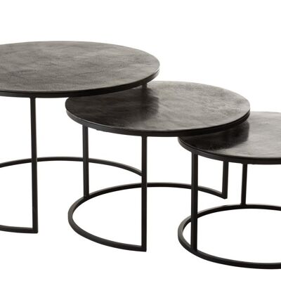 set de 3 mesa auxiliares redondo oxidize aluminio/metal antiguo negro