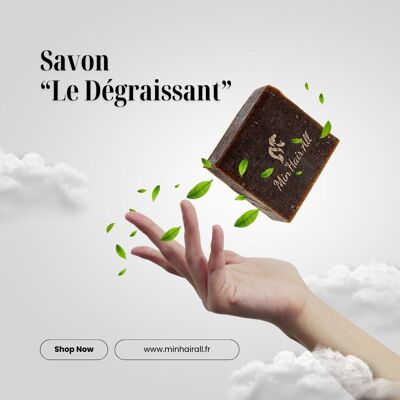 Savon saponifié à froid "LE DÉGRAISSANT" à la poudre de café BIO, 100% naturel et végétal