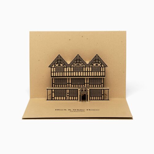 The Black and White House Greetings from Hereford Pop-Up Card - Brown