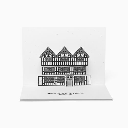 The Black and White House Greetings from Hereford Pop-Up Card - White
