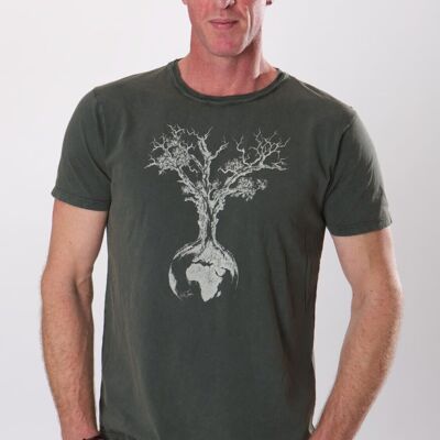 Fairwear Organic Shirt Men Stone Washed Green World Tree