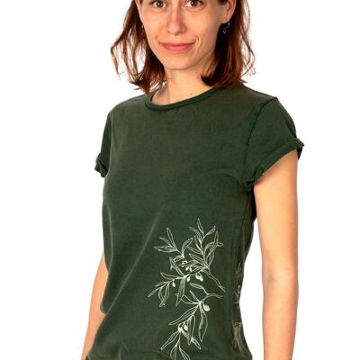 Fairwear Camisa Orgánica Mujer Verde Lavado A La Piedra Rama De Olivo