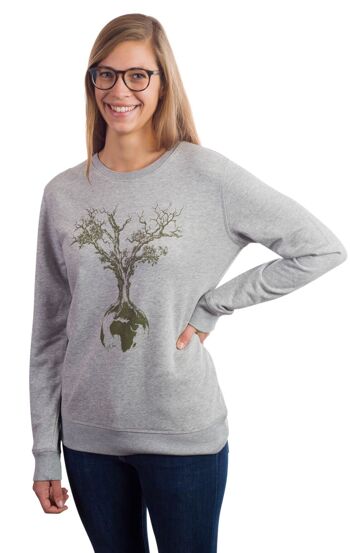 Pull bio Fairwear Femme Gris chiné Arbre du monde 2