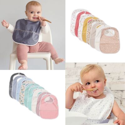 PACK of 7 bibs with coated recovery pocket - School and nursery