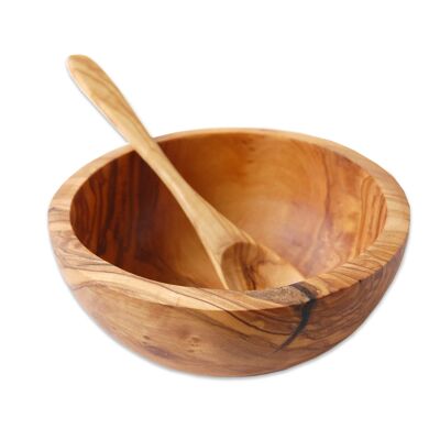 Muesli bowl including tablespoon made of olive wood, diameter: approx. Ø 16 cm