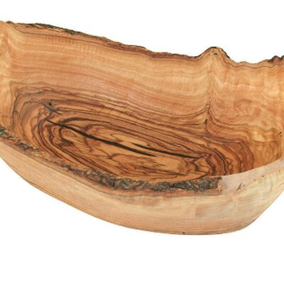 Coupe à fruits bord rustique (longueur env. 30 - 33 cm) en bois d'olivier