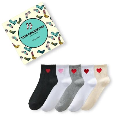 Long Ribbed Heart Socks (Pack x5)