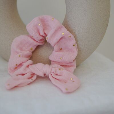 Lou Child's Bow Scrunchie Tea pink and gold