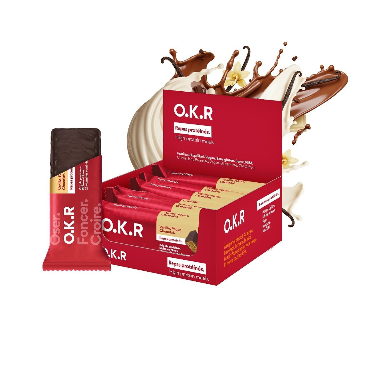 Barrita proteica vegana, sabor vainilla. Chocolate.