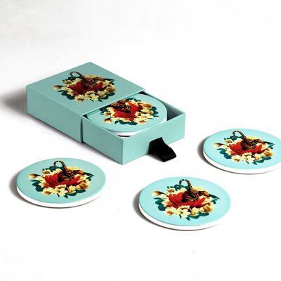 Set of 4 Tiger Flower ceramic coasters