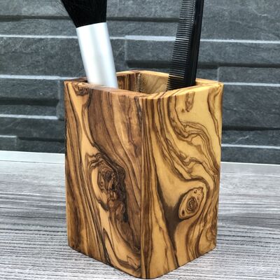 Utensil cup for make-up brushes and much more, made of olive wood