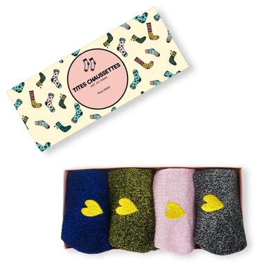 Lurex & Sequined Heart Socks (Pack x4)