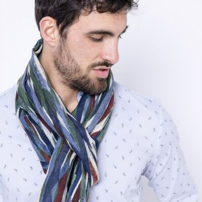 ÉRIDAN - BLUE, RED, WHITE, GREEN WOOL SCARF