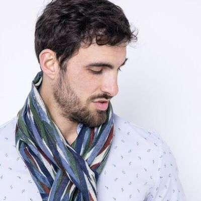 ÉRIDAN - BLUE, RED, WHITE, GREEN WOOL SCARF