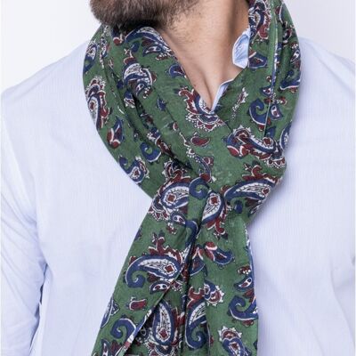 Ambroisie - écharpe en laine verte, bleu, blanc, rouge - motif cachemire