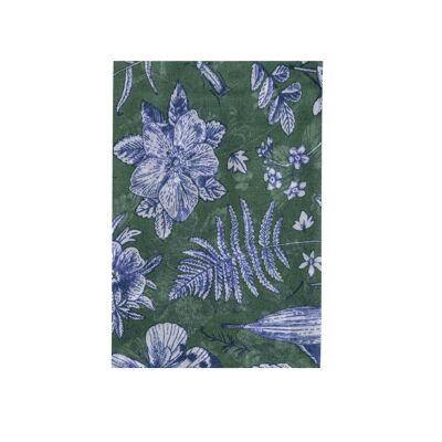 Zante - écharpe en laine verte, bleue et blanche à motif floral