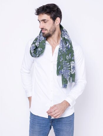 Zante - écharpe en laine verte, bleue et blanche à motif floral 3