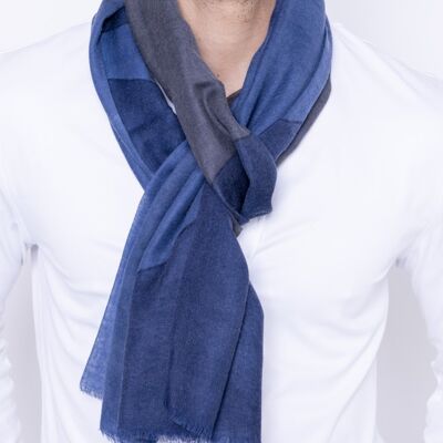 Océanides - écharpe en laine camaieu de bleus, gris - motif géometrique