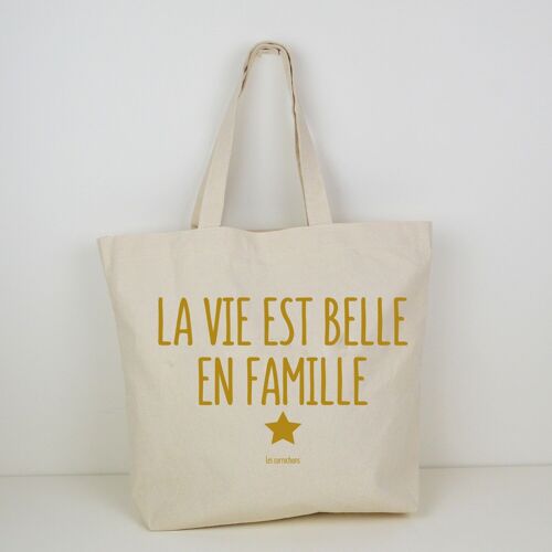 Cabas la vie est belle en Famille idée cadeau pour maman. Fête des mères