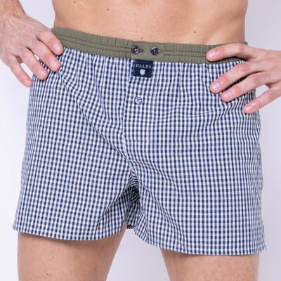 LE PETIT VICHY II - BLUE, WHITE AND OLIVE GREEN COTTON BOXERS - SIZE L
