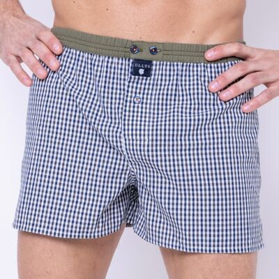 LE PETIT VICHY II - BOXER IN COTONE BLU, BIANCO E VERDE OLIVA - TAGLIA XL