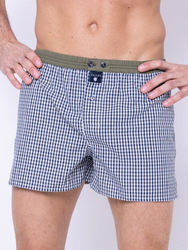 Le petit vichy ii - caleçon en coton bleu, blanc et vert olive - taille xxl