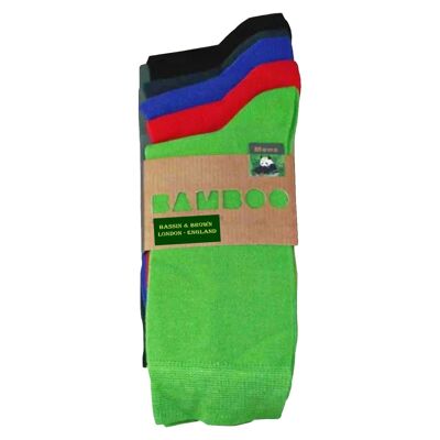 Calcetines lisos de bambú, paquete de cinco, verdes, rojos, azules y negros