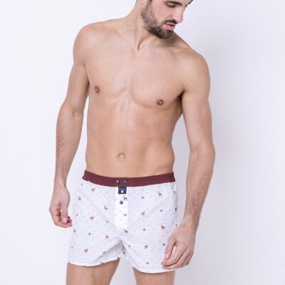 LE GRAND CERF - WHITE AND BROWN COTTON BOXER - SIZE L