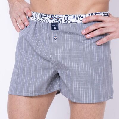 THE PRINCIER - BLACK, WHITE, BLUE AND ECRU COTTON BOXER - SIZE S