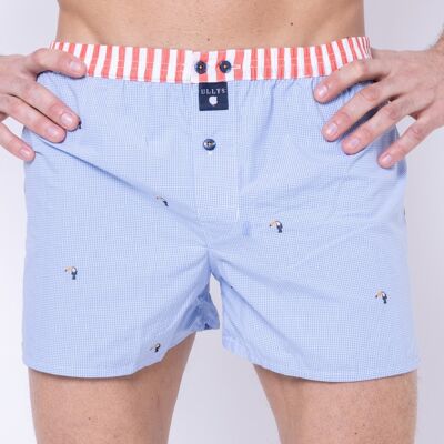 LE TOUCAN - BLUE, WHITE, ORANGE COTTON BOXER - SIZE S