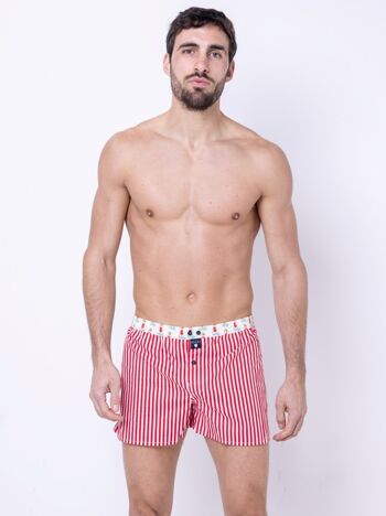 Le grand bain - caleçon en coton rouge, blanc, turquoise - taille s 4