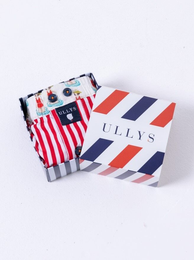 Le grand bain - caleçon en coton rouge, blanc, turquoise - taille m