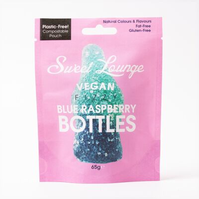 Bottiglie di lamponi blu frizzanti vegane (senza plastica)