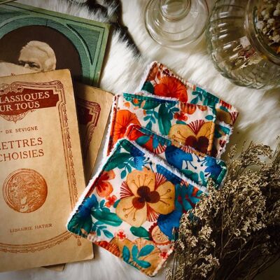 Set of 5 washable bamboo and organic cotton wipes - Vintage flowers